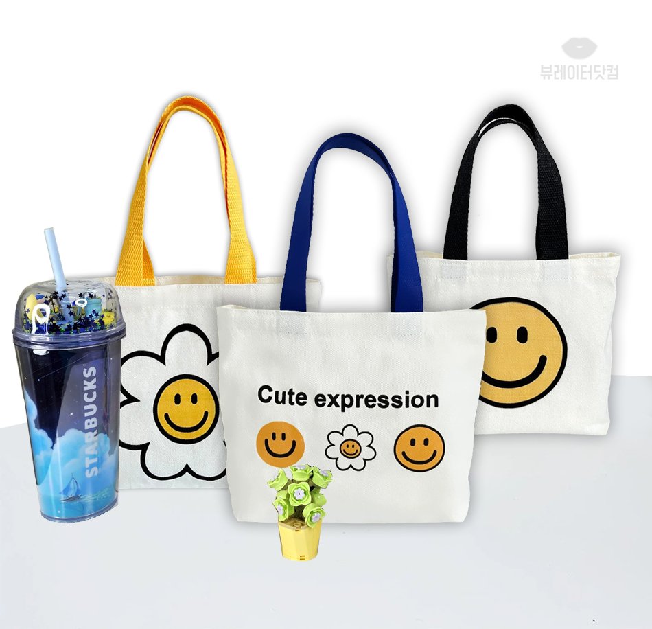 뷰레이터닷컴 스마일플라워 캔버스 미니 에코백 면가방 인쇄가능 상세 이미지 1