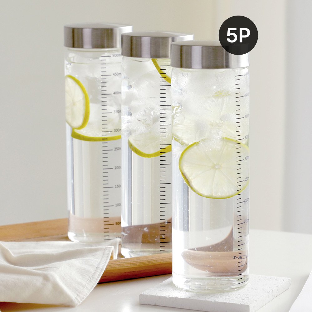 눈금유리병 내열유리 밀폐 주스병 우유병 두유 수제청 이유식 요거트 드레싱 500ml, 5개 상세 이미지 1