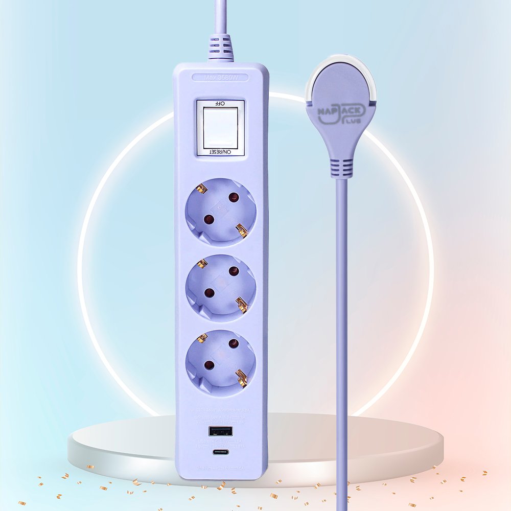 러그박스 멀티탭 USB-C 타입 납작 플러그 안전커버 포함 3m, 퍼플, 1개 상세 이미지 1